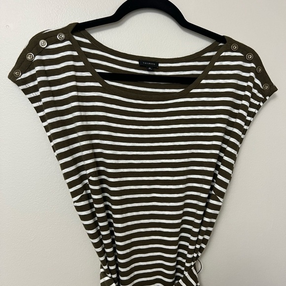 Talbots, olive green Chirping Stripe Belted Knit Nautical Shift Dress, Size M - Picture 3 of 10